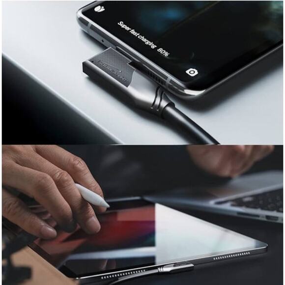 Angled USB-C Cable All-Purpose, USB 3.2 Gen 2x2 - 1.5ft (transfers Data 240W - Picture 3 of 5